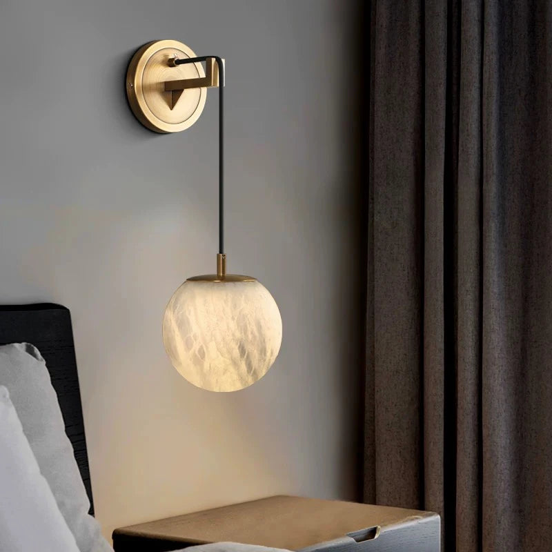Brass Frame Marble Wall Light - Modern Minimalist Sconce