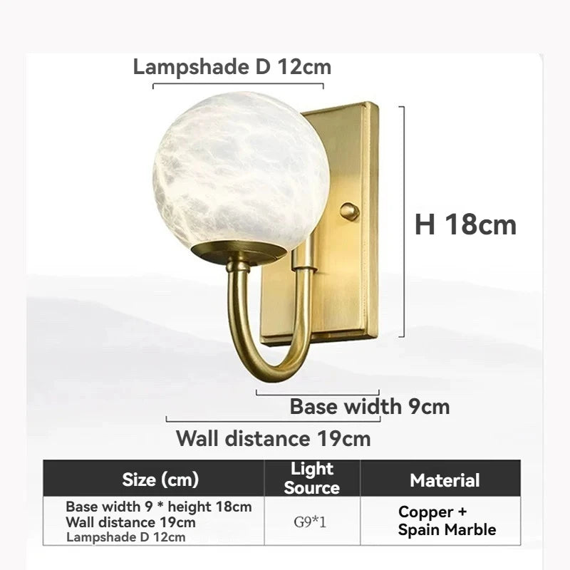 Brass Frame Marble Wall Light - Modern Minimalist Sconce