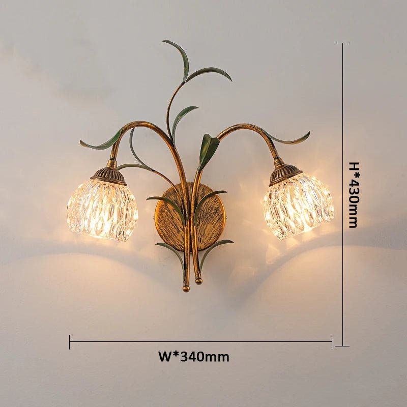 American Retro Bronze Wall Lamp with Crystal & Flower Branch - Lumos Glows180:200002571No Bulb;200000795:200006151Clear Shade;249:200006305E14 Socket;5:100014064W340xH430mm