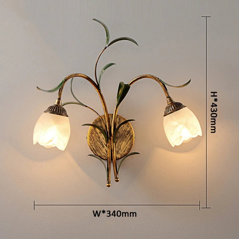 American Retro Bronze Wall Lamp with Crystal & Flower Branch - Lumos Glows180:200002571No Bulb;200000795:29White Shade;249:200006305E14 Socket;5:100014064W340xH430mm