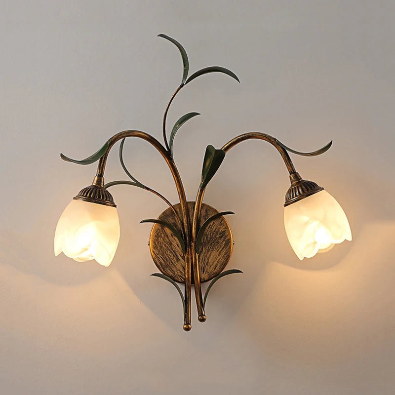 American Retro Bronze Wall Lamp with Crystal & Flower Branch - Lumos Glows180:200002571No Bulb;200000795:29White Shade;249:200006305E14 Socket;5:100014064W340xH430mm