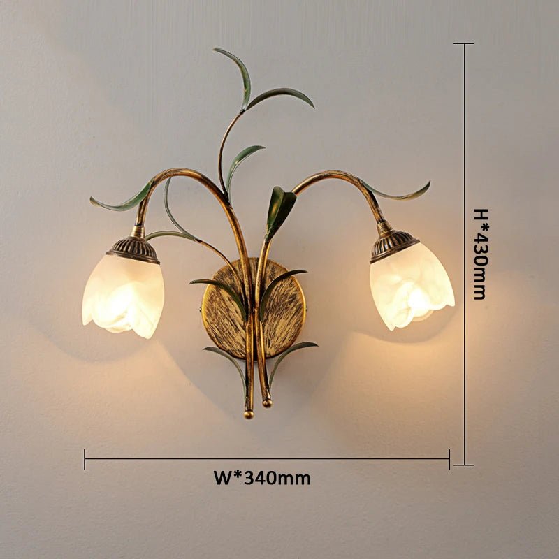 American Retro Bronze Wall Lamp with Crystal & Flower Branch - Lumos Glows180:200002571No Bulb;200000795:29White Shade;249:200006305E14 Socket;5:100014064W340xH430mm