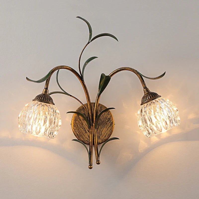American Retro Bronze Wall Lamp with Crystal & Flower Branch - Lumos Glows180:200002571No Bulb;200000795:29White Shade;249:200006305E14 Socket;5:100014064W340xH430mm