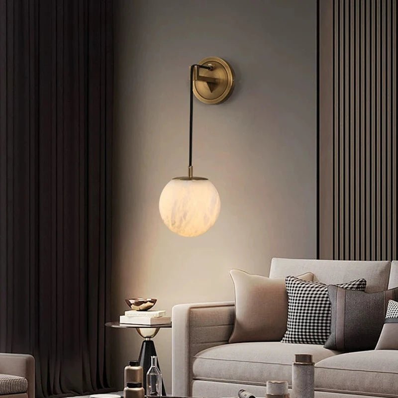 Brass Frame Marble Wall Light - Modern Minimalist Sconce - Lumos Glows180:2000025683 color change;200000795:350853C L31 H28CM