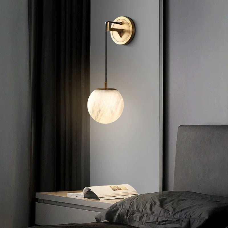 Brass Frame Marble Wall Light - Modern Minimalist Sconce - Lumos Glows180:2000025683 color change;200000795:350853C L31 H28CM