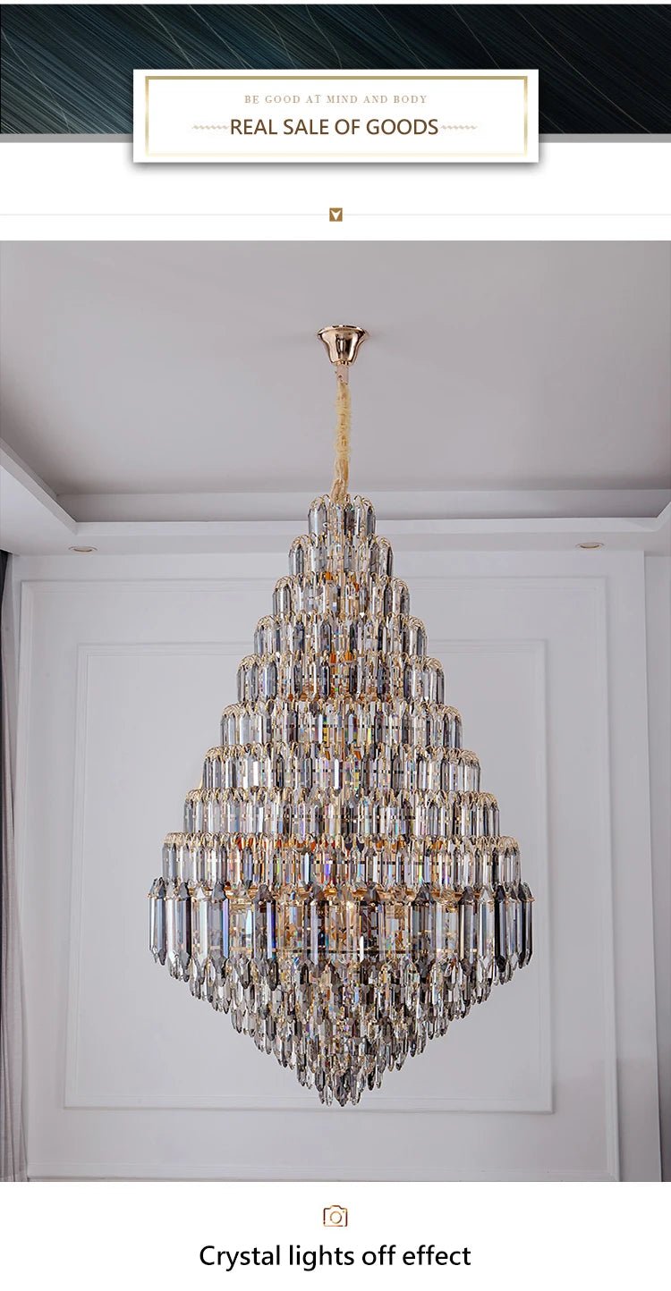Compound Crystal Chandelier | Polished Iron Semi - Flush Mount Light - Lumos Glows200000795:10D1200 H1800MM