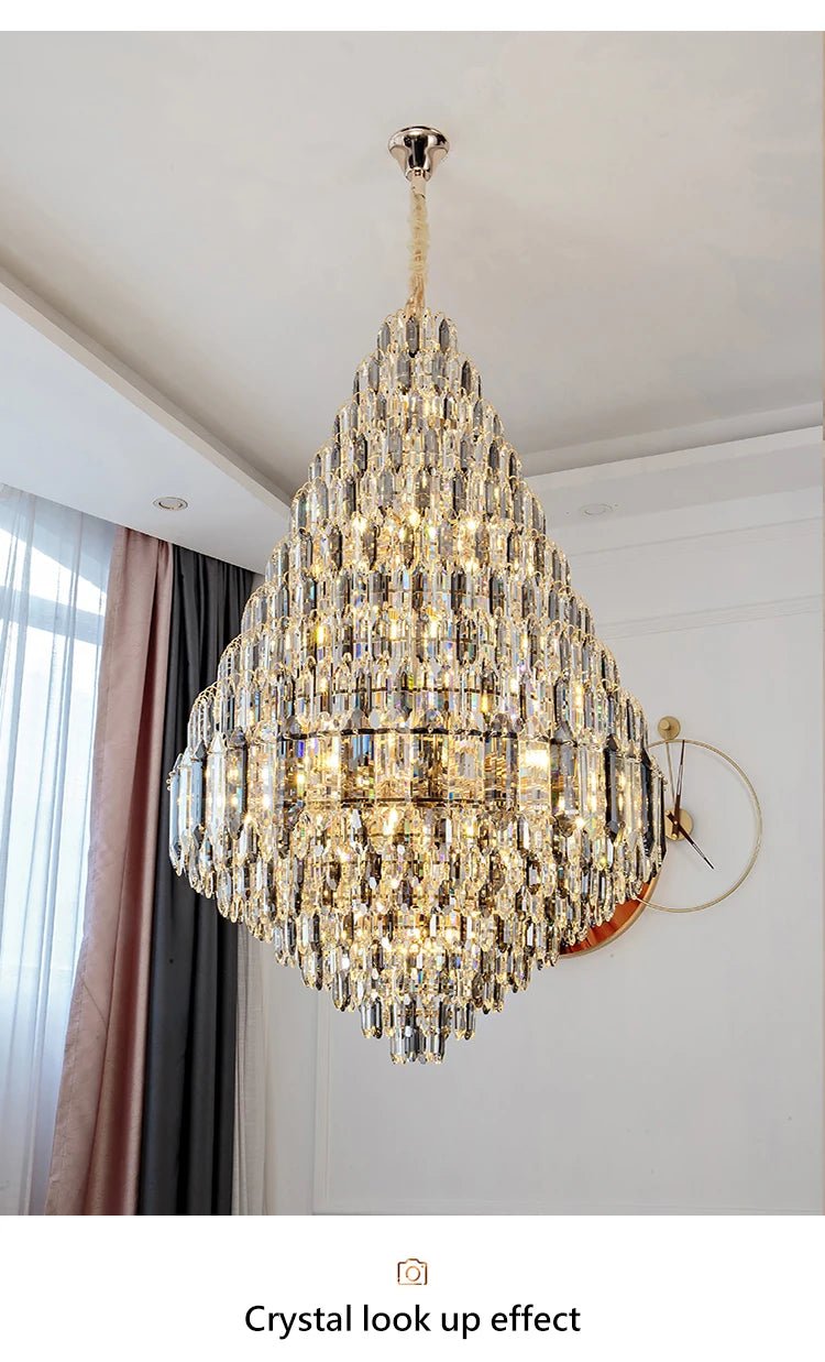 Compound Crystal Chandelier | Polished Iron Semi - Flush Mount Light - Lumos Glows200000795:10D1200 H1800MM