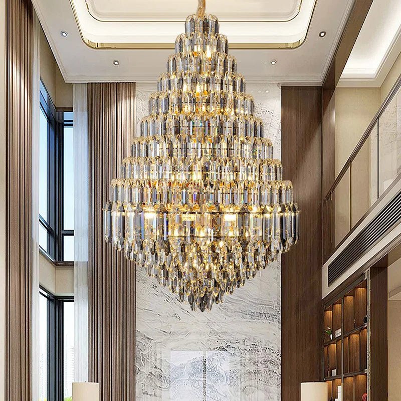 Compound Crystal Chandelier | Polished Iron Semi - Flush Mount Light - Lumos Glows200000795:10D1200 H1800MM