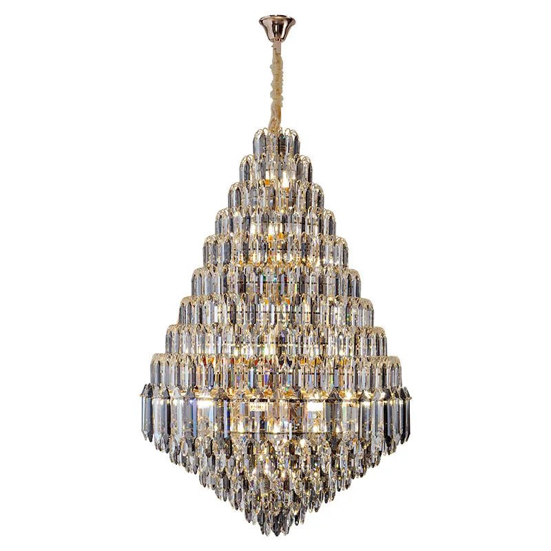 Compound Crystal Chandelier | Polished Iron Semi - Flush Mount Light - Lumos Glows200000795:10D1200 H1800MM