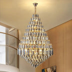Compound Crystal Chandelier | Polished Iron Semi - Flush Mount Light - Lumos Glows200000795:10D1200 H1800MM