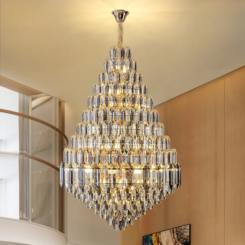 Compound Crystal Chandelier | Polished Iron Semi - Flush Mount Light - Lumos Glows200000795:10D1200 H1800MM
