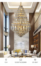 Compound Crystal Chandelier | Polished Iron Semi - Flush Mount Light - Lumos Glows200000795:10D1200 H1800MM