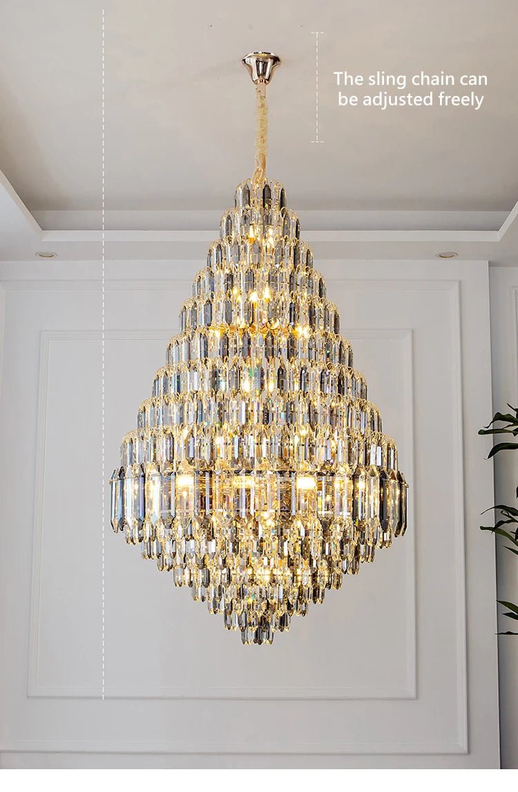 Compound Crystal Chandelier | Polished Iron Semi - Flush Mount Light - Lumos Glows200000795:10D1200 H1800MM