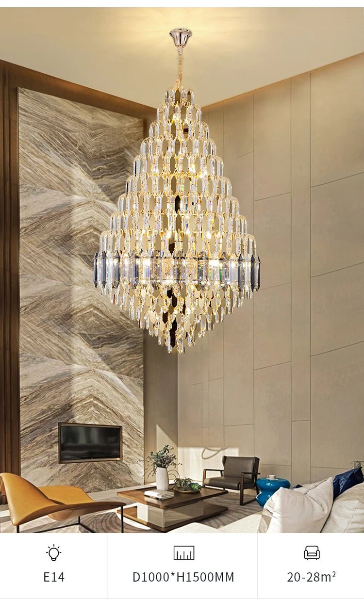 Compound Crystal Chandelier | Polished Iron Semi - Flush Mount Light - Lumos Glows200000795:10D1200 H1800MM
