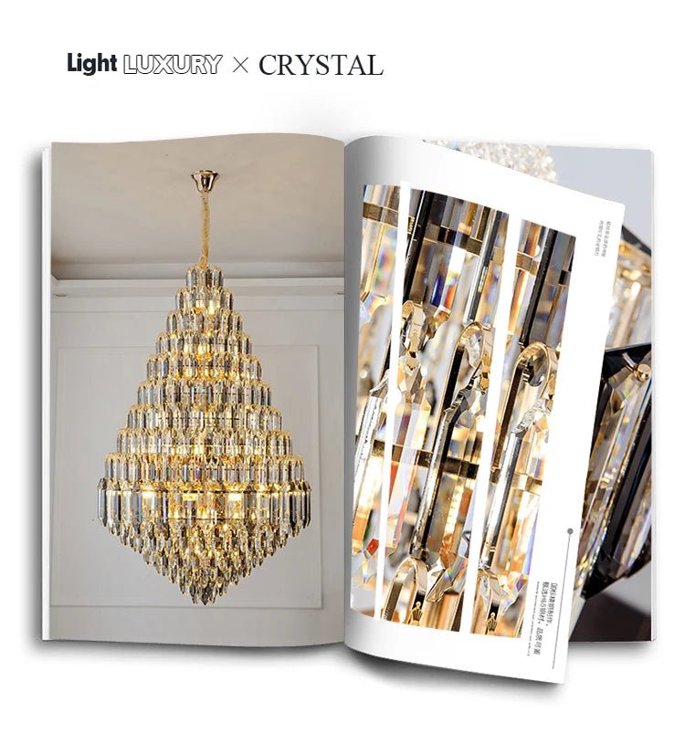 Compound Crystal Chandelier | Polished Iron Semi - Flush Mount Light - Lumos Glows200000795:10D1200 H1800MM