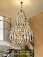 Compound Crystal Chandelier | Polished Iron Semi - Flush Mount Light - Lumos Glows200000795:10D1200 H1800MM