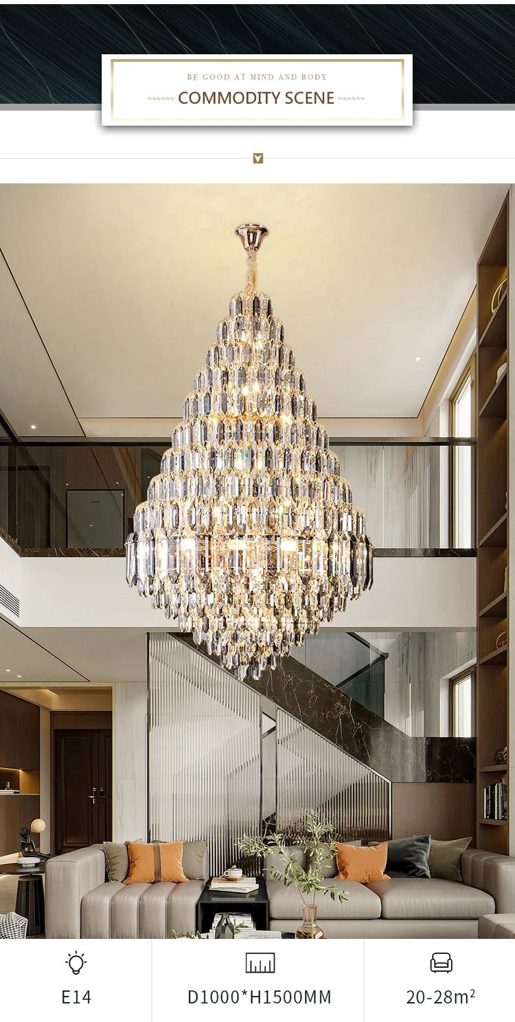 Compound Crystal Chandelier | Polished Iron Semi - Flush Mount Light - Lumos Glows200000795:10D1200 H1800MM