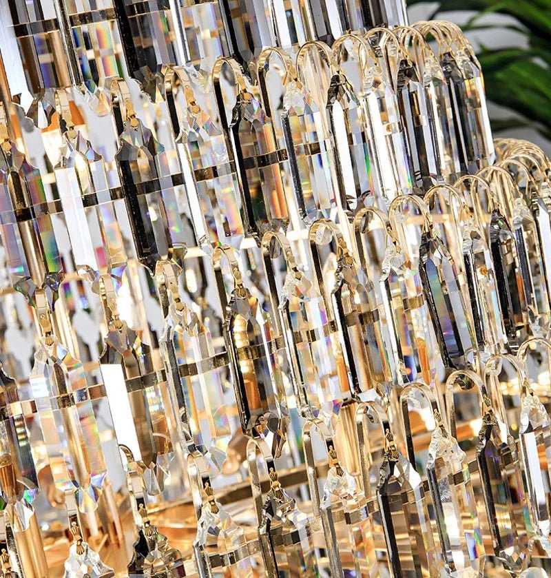 Compound Crystal Chandelier | Polished Iron Semi - Flush Mount Light - Lumos Glows200000795:10D1200 H1800MM