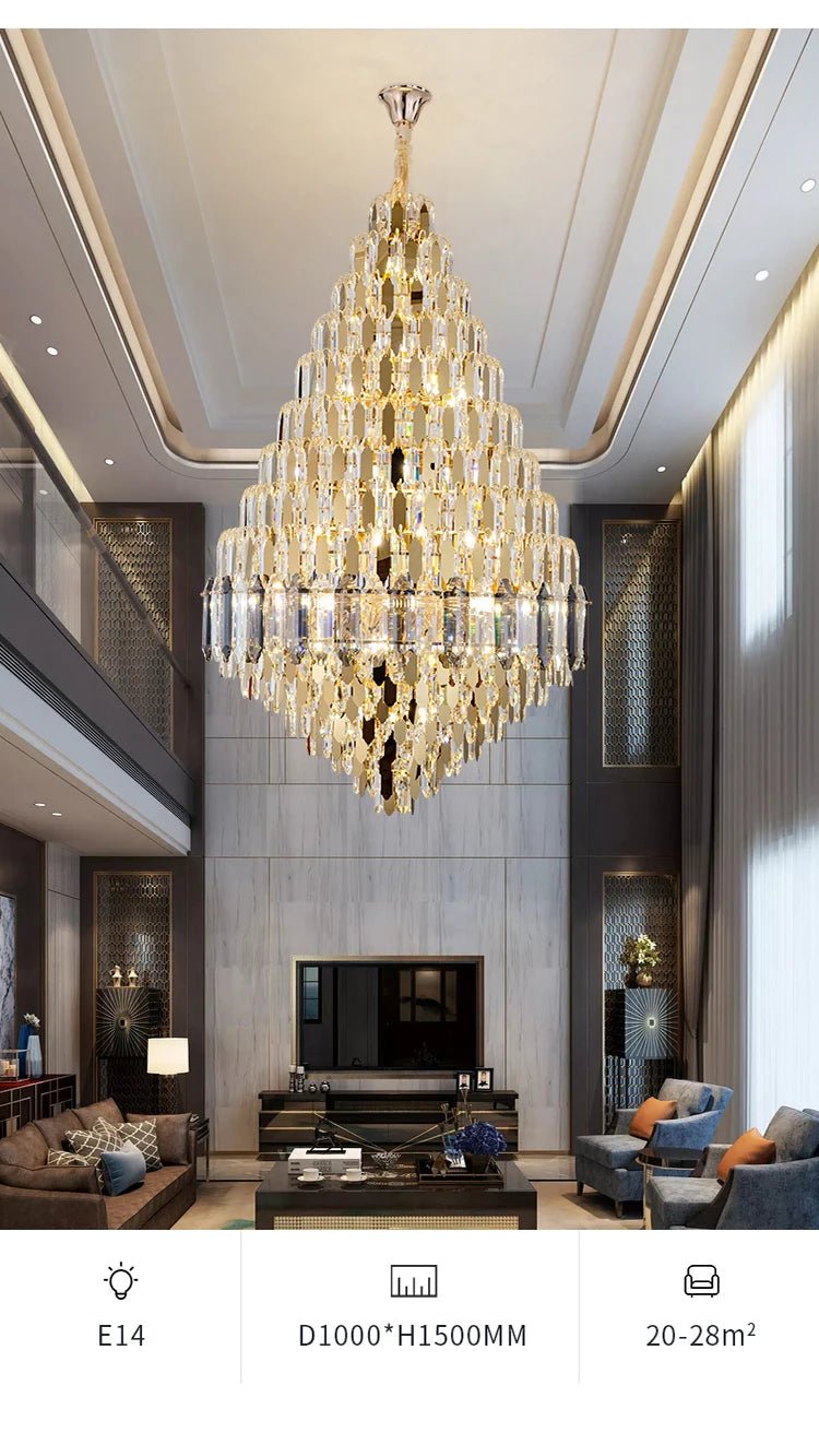 Compound Crystal Chandelier | Polished Iron Semi - Flush Mount Light - Lumos Glows200000795:10D1200 H1800MM