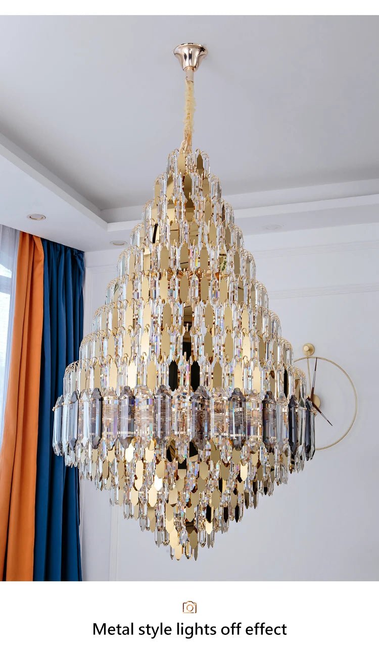 Compound Crystal Chandelier | Polished Iron Semi - Flush Mount Light - Lumos Glows200000795:10D1200 H1800MM