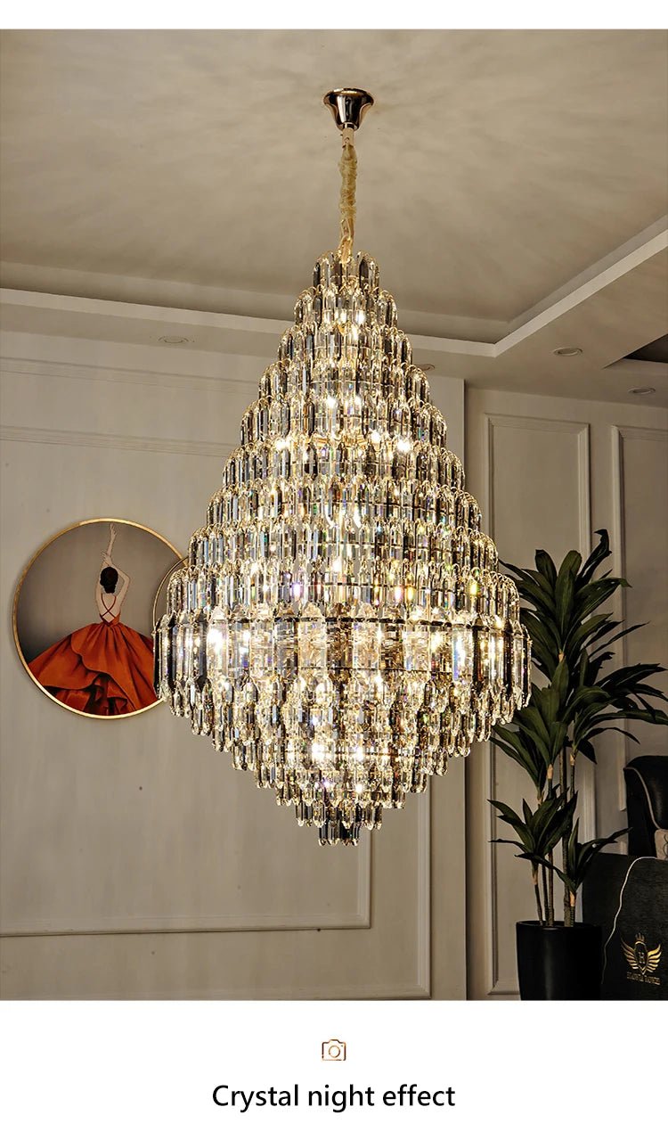 Compound Crystal Chandelier | Polished Iron Semi - Flush Mount Light - Lumos Glows200000795:10D1200 H1800MM