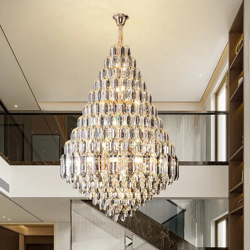 Compound Crystal Chandelier | Polished Iron Semi - Flush Mount Light - Lumos Glows200000795:10D1200 H1800MM