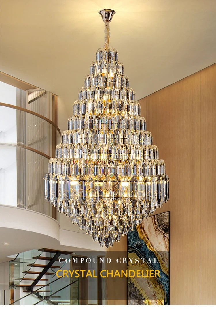 Compound Crystal Chandelier | Polished Iron Semi - Flush Mount Light - Lumos Glows200000795:10D1200 H1800MM