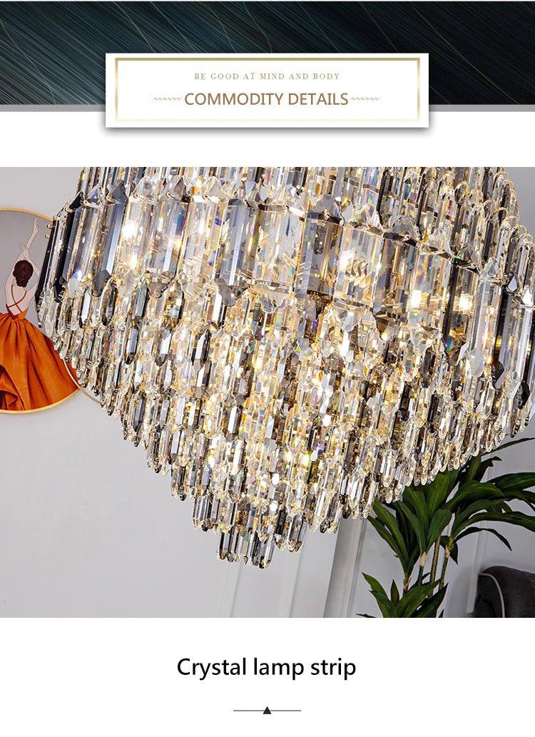 Compound Crystal Chandelier | Polished Iron Semi - Flush Mount Light - Lumos Glows200000795:10D1200 H1800MM