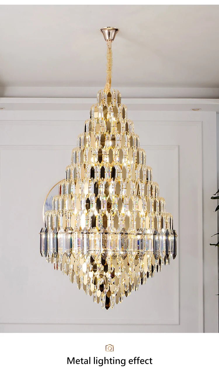 Compound Crystal Chandelier | Polished Iron Semi - Flush Mount Light - Lumos Glows200000795:10D1200 H1800MM