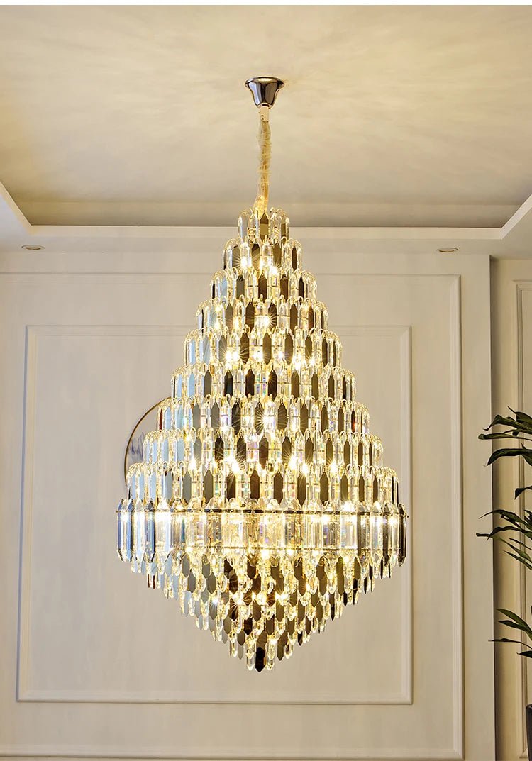 Compound Crystal Chandelier | Polished Iron Semi - Flush Mount Light - Lumos Glows200000795:10D1200 H1800MM