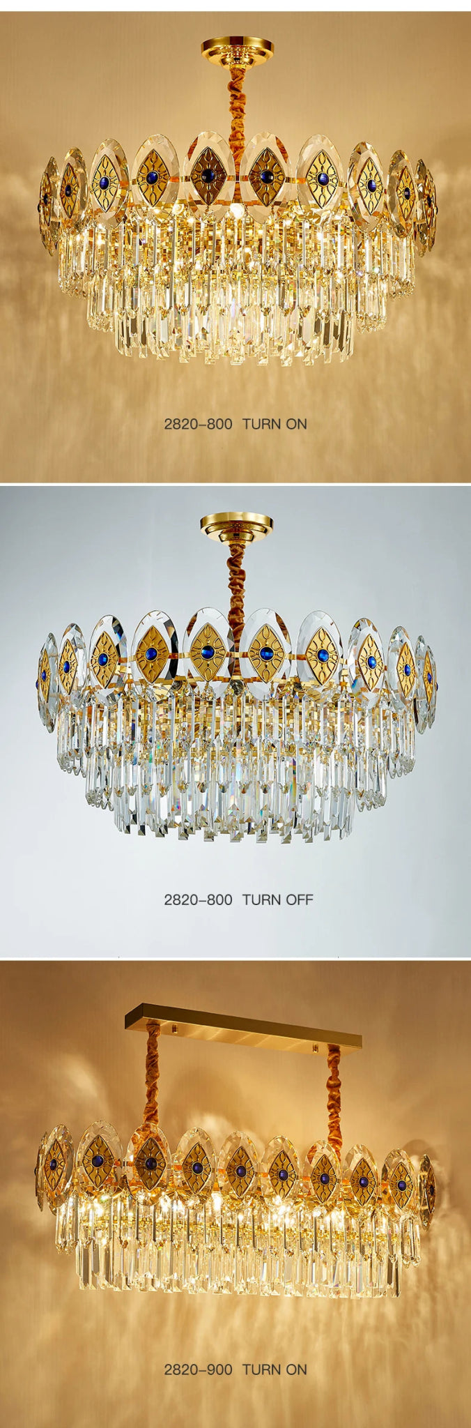 Eliana Oval Crystal Chandelier - Unique Three - Tiered Lighting - Lumos Glows200000531:175L95 W35 H36cm