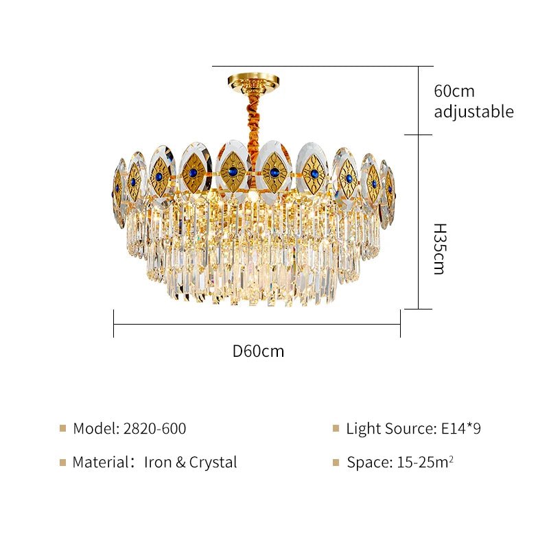 Eliana Oval Crystal Chandelier - Unique Three - Tiered Lighting - Lumos Glows200000531:1939 lights D60 H40cm