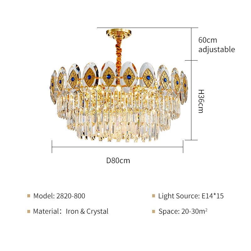 Eliana Oval Crystal Chandelier - Unique Three - Tiered Lighting - Lumos Glows200000531:17315 lights D80 H42cm