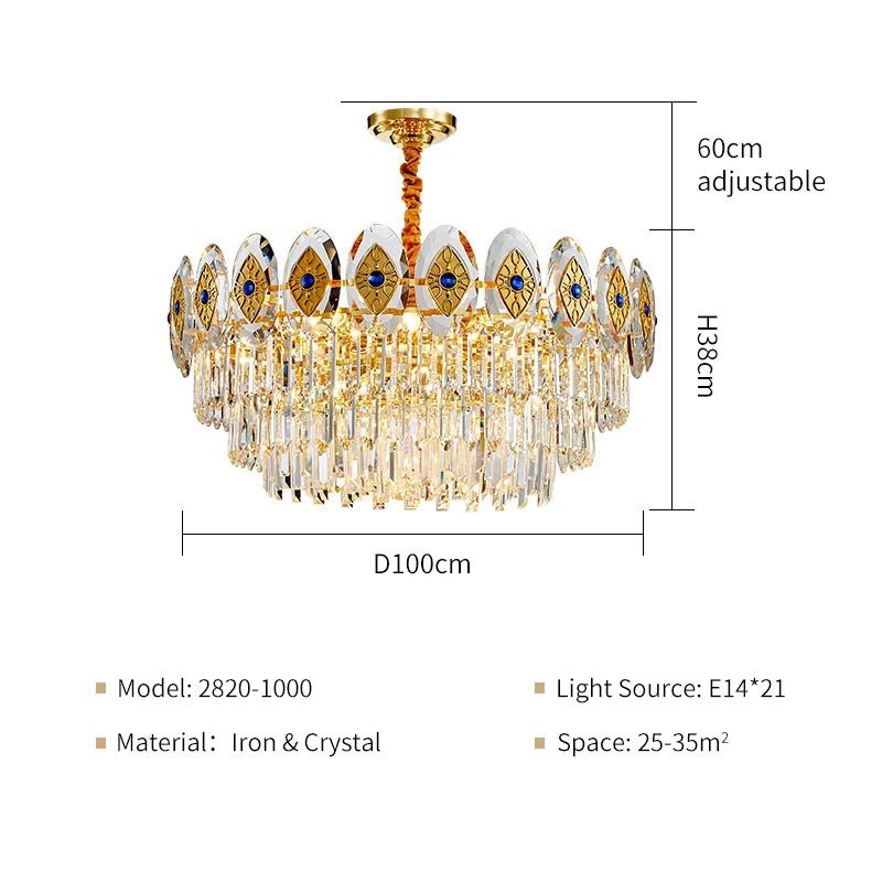 Eliana Oval Crystal Chandelier - Unique Three - Tiered Lighting - Lumos Glows200000531:36545821 lights D100 H42cm