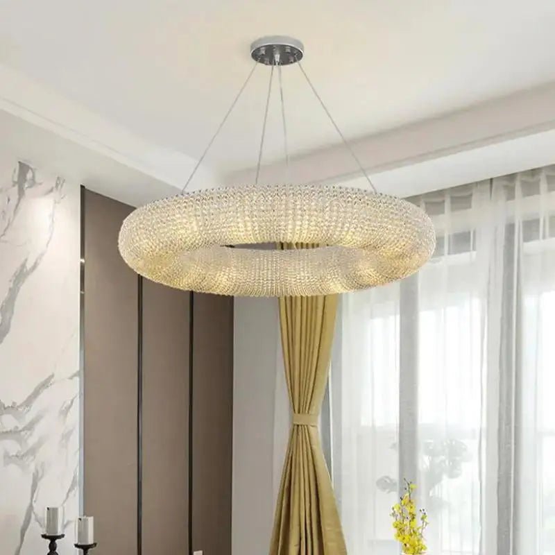 Esmeralda All - Around Crystal Wrapped Rounded Chandelier - Lumos Glows warm light 3000K gold 80cm 12 light