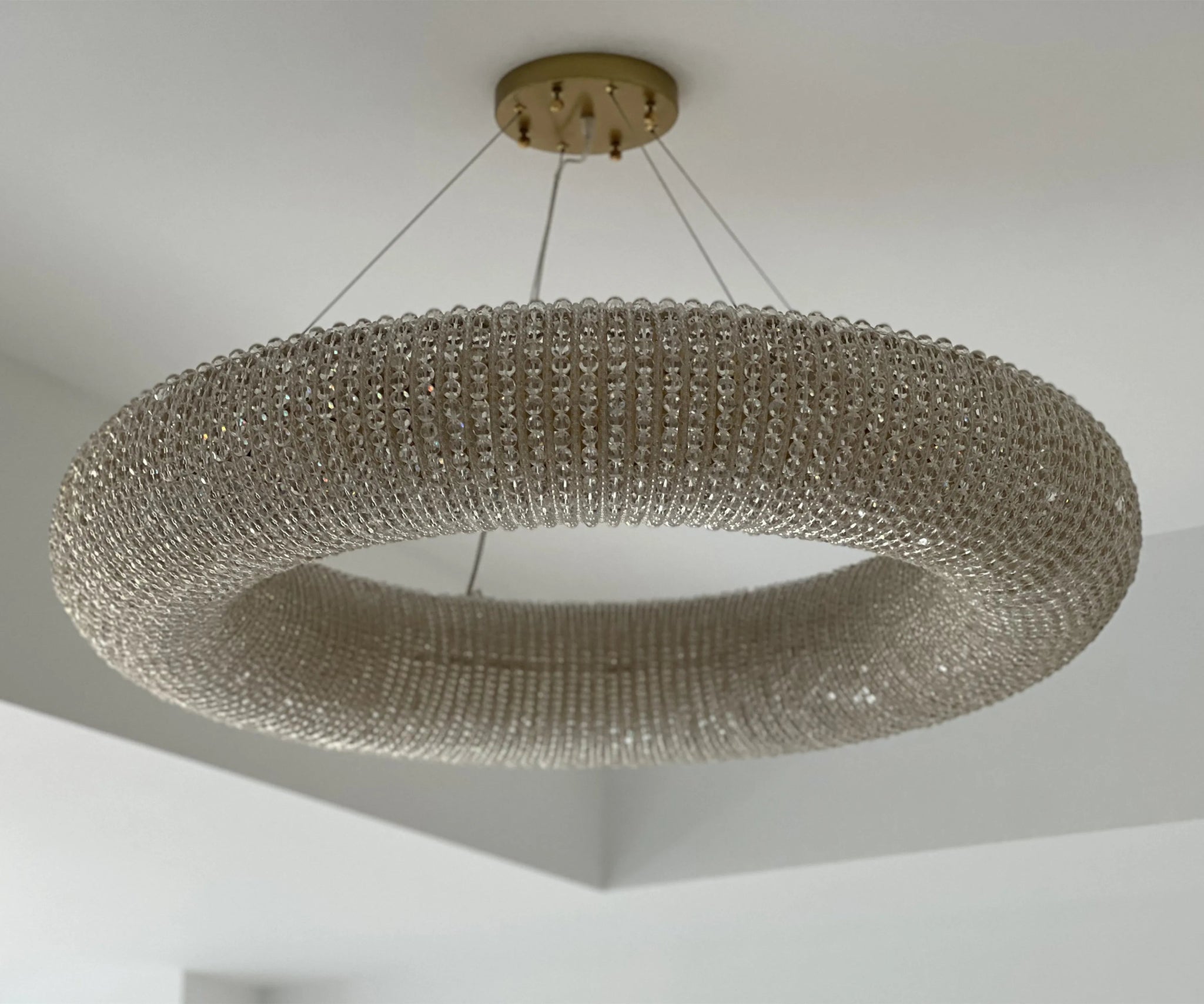 Esmeralda All - Around Crystal Wrapped Rounded Chandelier - Lumos Glows warm light 3000K gold 80cm 12 light