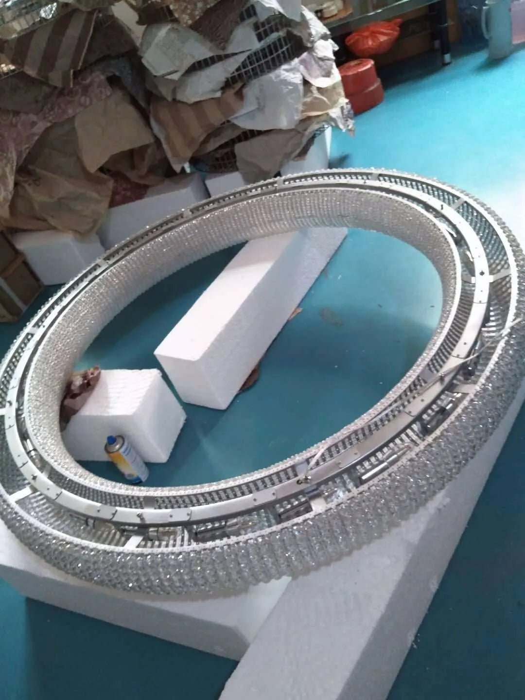 Esmeralda All - Around Crystal Wrapped Rounded Chandelier - Lumos Glows warm light 3000K gold 80cm 12 light