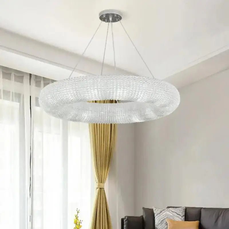 Esmeralda All - Around Crystal Wrapped Rounded Chandelier - Lumos Glows warm light 3000K gold 80cm 12 light