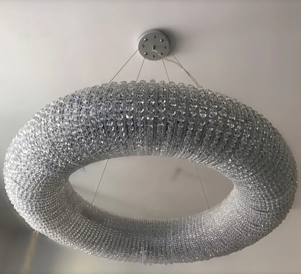 Esmeralda All - Around Crystal Wrapped Rounded Chandelier - Lumos Glows warm light 3000K gold 80cm 12 light