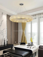 Esmeralda All - Around Crystal Wrapped Rounded Chandelier - Lumos Glows warm light 3000K gold 80cm 12 light