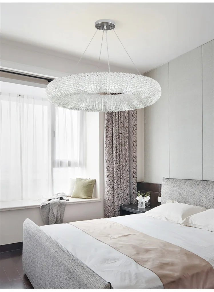 Esmeralda All - Around Crystal Wrapped Rounded Chandelier - Lumos Glows warm light 3000K gold 80cm 12 light