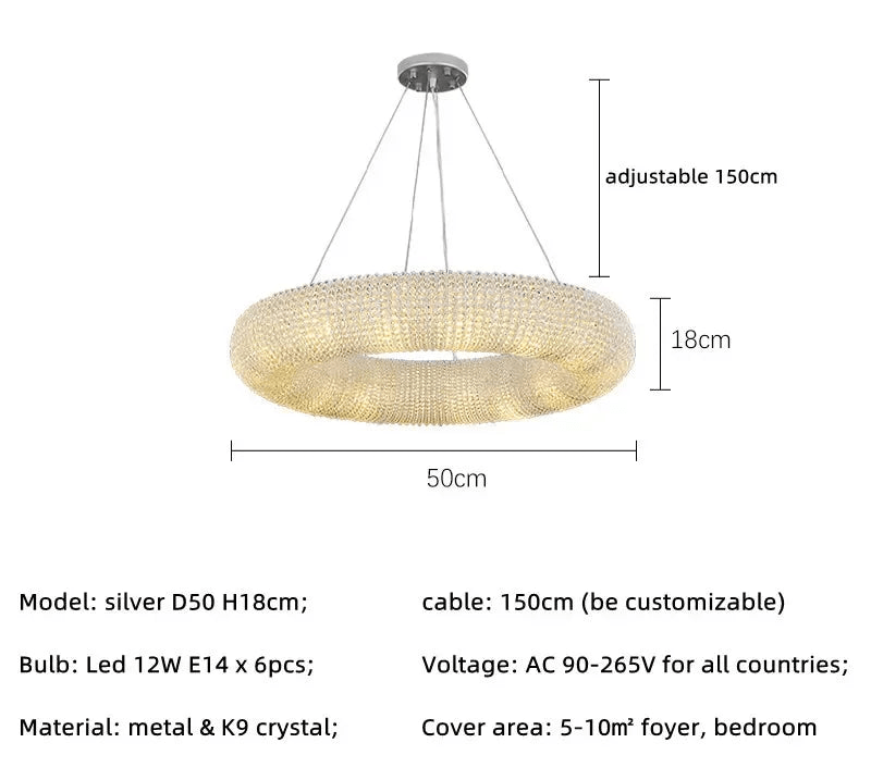 Esmeralda All - Around Crystal Wrapped Rounded Chandelier - Lumos Glows136 warm light 3000K silver 50cm 6 light