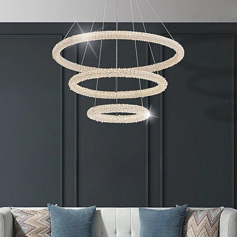 Jillian Sculptural LED Three Tier Crystal Chandelier! Pendant Light - Lumos Glows White light 4500k 6CM