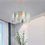 Leslie Teardrop Glass Ring Chandelier | Modern Textured Statement Light - Lumos Glows 40CM;