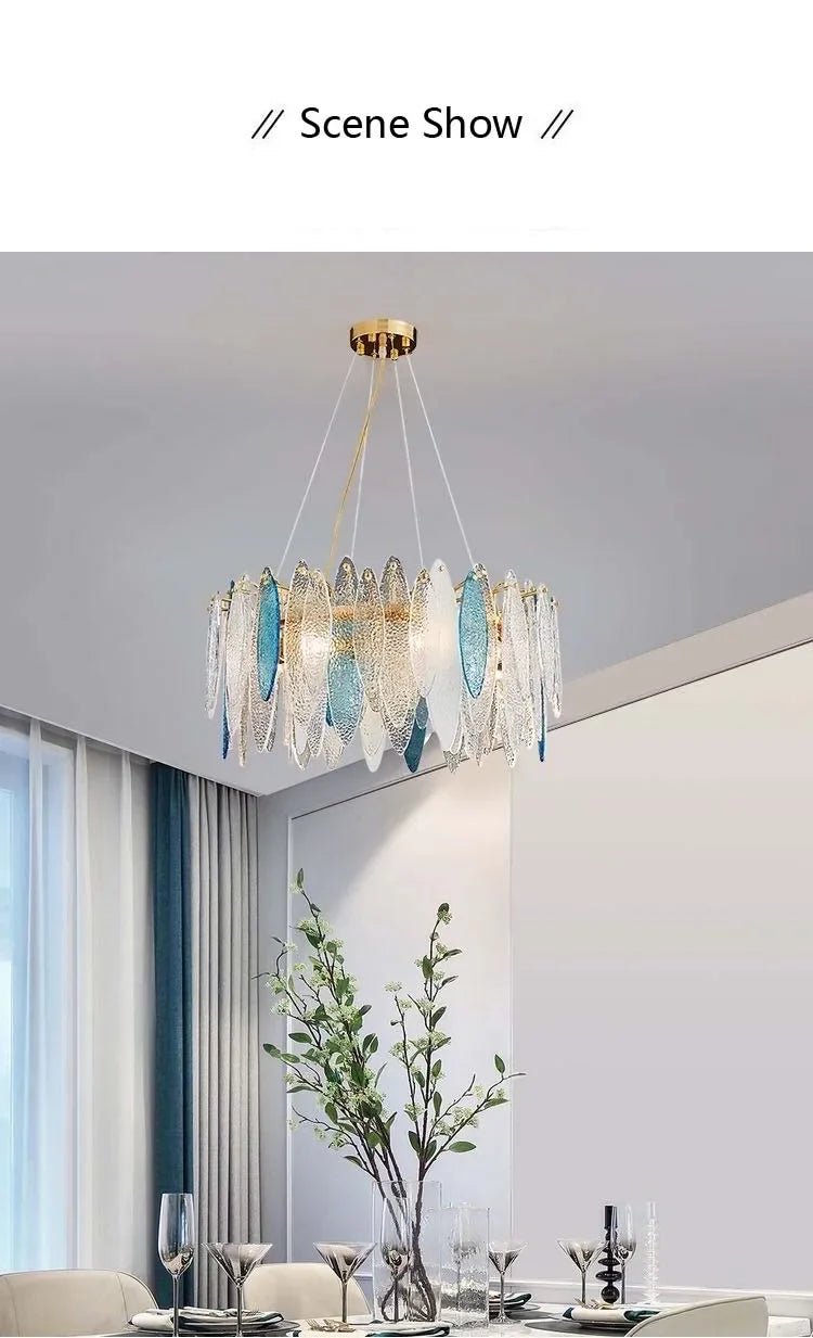 Leslie Teardrop Glass Ring Chandelier | Modern Textured Statement Light - Lumos Glows 40CM