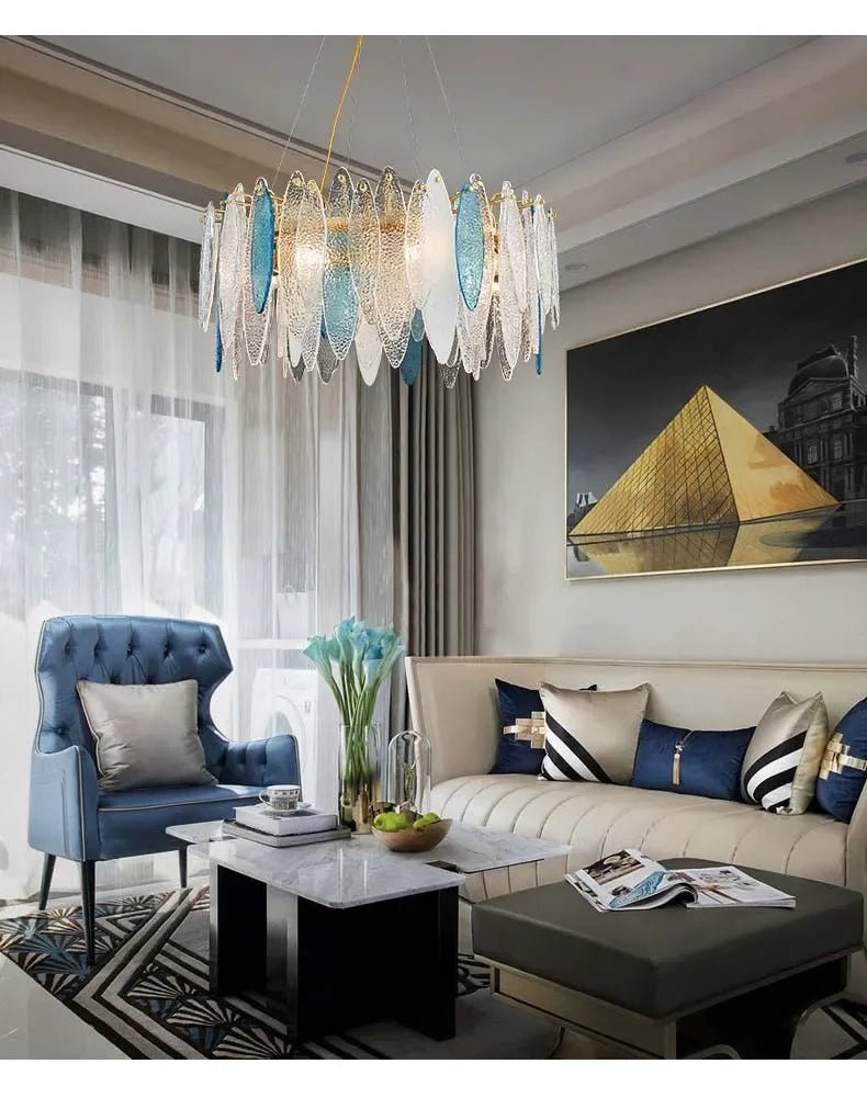 Leslie Teardrop Glass Ring Chandelier | Modern Textured Statement Light - Lumos Glows 40CM