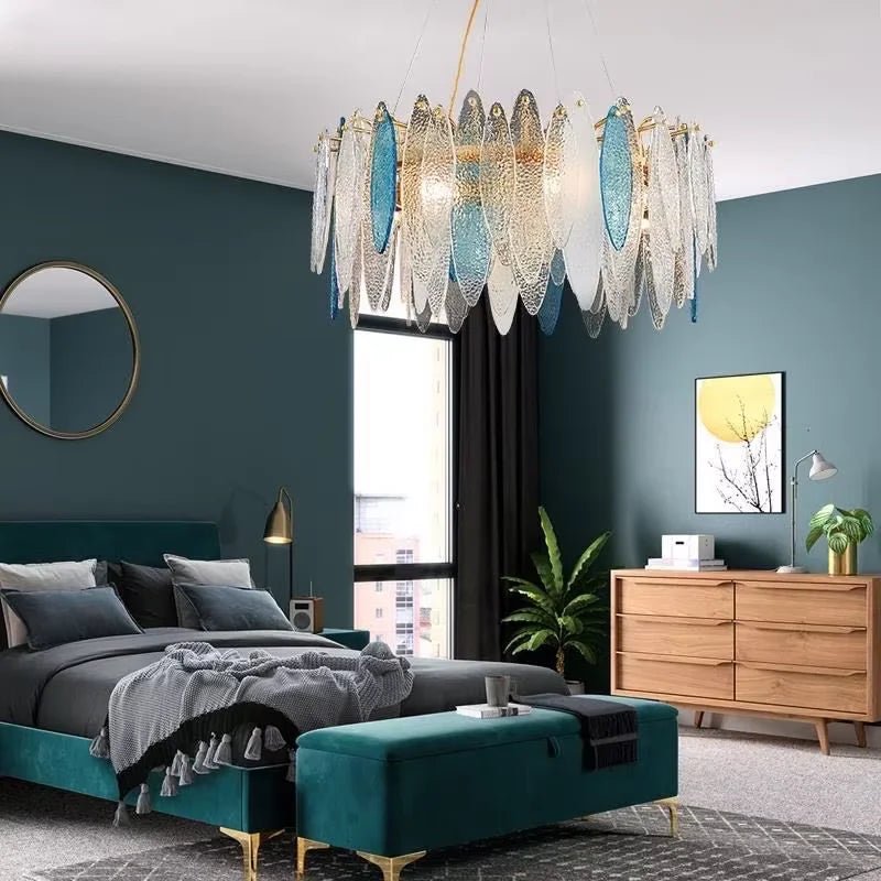 Leslie Teardrop Glass Ring Chandelier | Modern Textured Statement Light - Lumos Glows 40CM