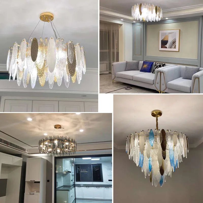 Leslie Teardrop Glass Ring Chandelier | Modern Textured Statement Light - Lumos Glows 40CM