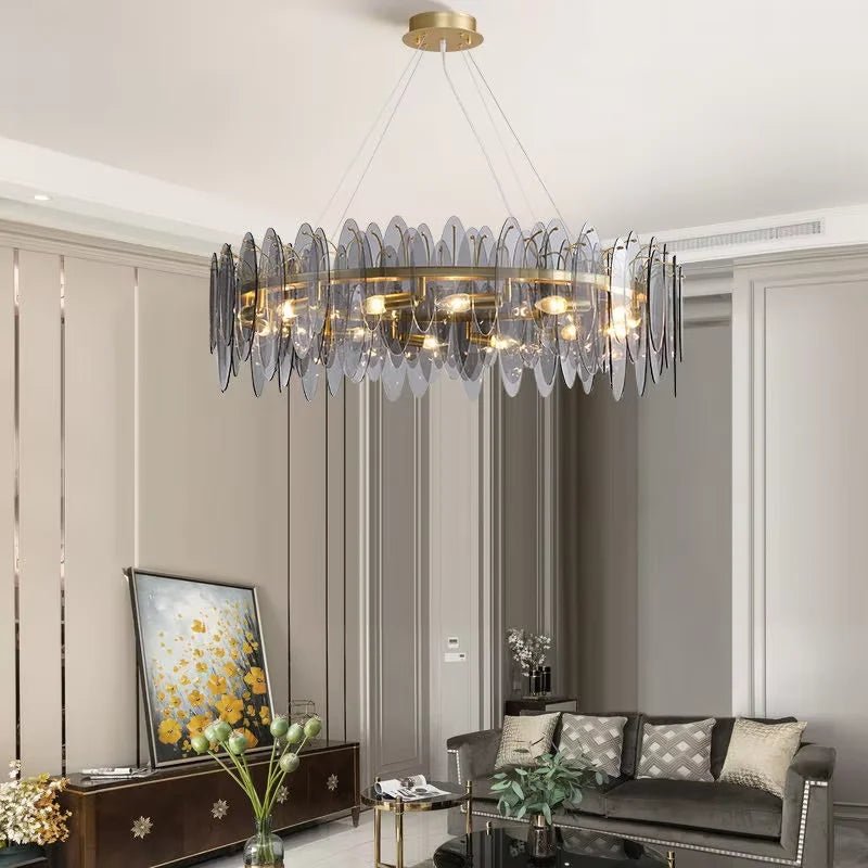 Leslie Teardrop Glass Ring Chandelier | Modern Textured Statement Light - Lumos Glows 40CM