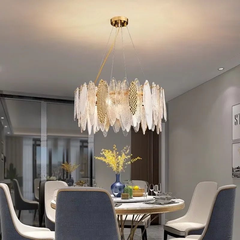Leslie Teardrop Glass Ring Chandelier | Modern Textured Statement Light - Lumos Glows 40CM